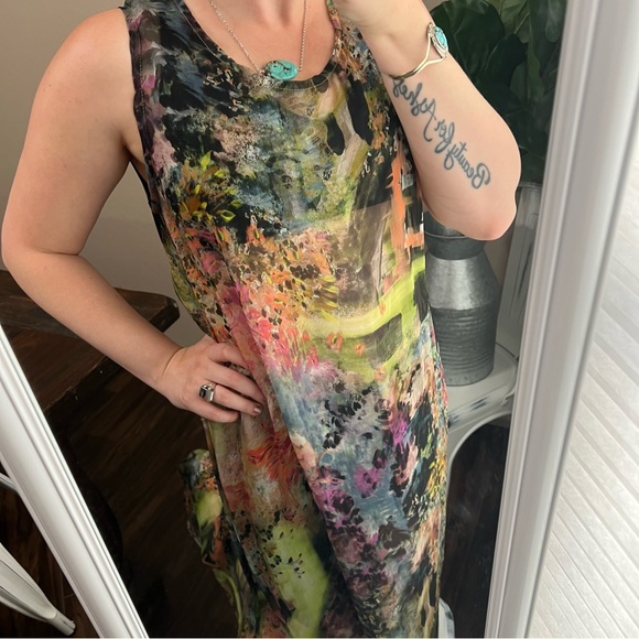 Bryn Walker Silk dress floral tie dye sheer shift Midi Dress Small NWT - Picture 6 of 17